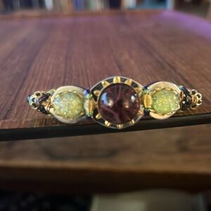 Liz Tech Brass Gold Tone Artisan Women's Cuff Bracelet Purple & Green Glass Sun